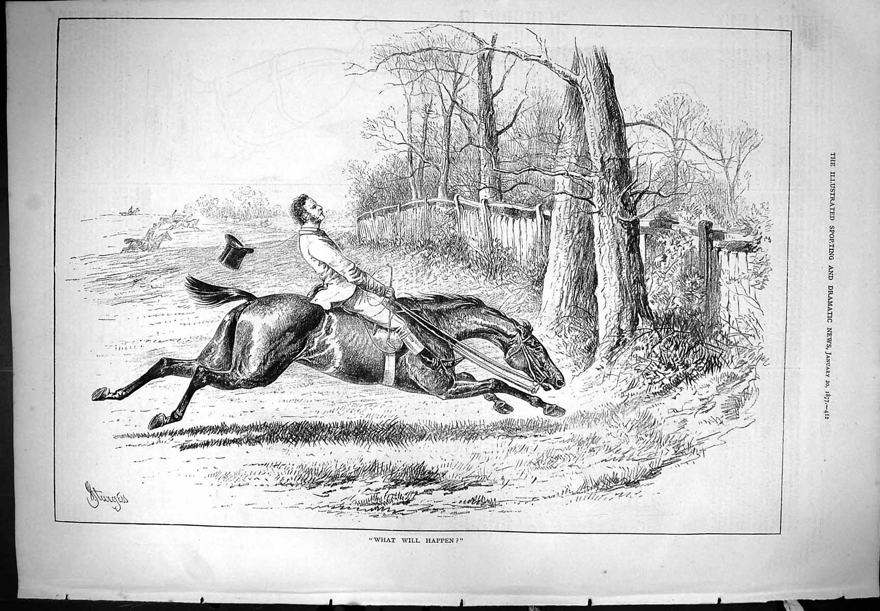 Original Old Antique Print What Will Happen Horse Racing Sturgess 1877 19th