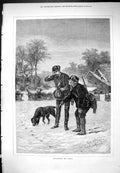 Original Old Antique Print Discovering The Track Dog Hound Hunting 1877 19th