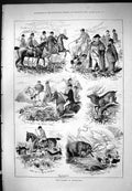 Original Old Antique Print Stag Hunting In Devonshire Moore Horses Sport 1877