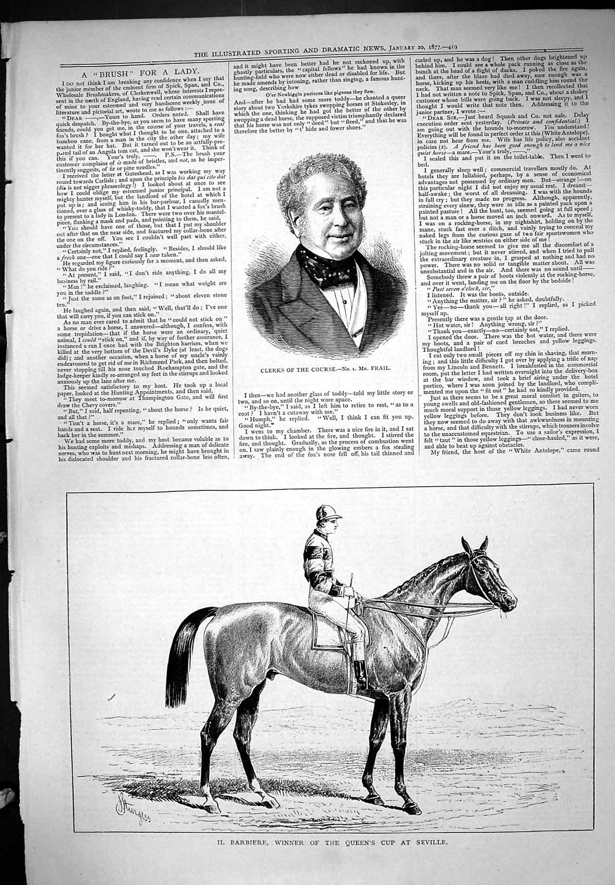 Old Clerk Frail Barbiere Horse Queen Cup Winner Seville Sturgess 1877 Victorian