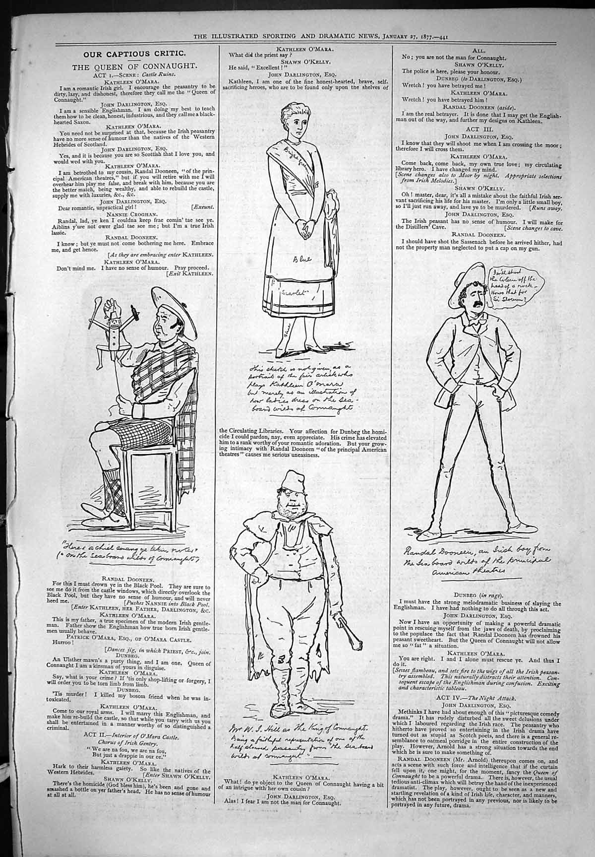 Old Captious Critic Theatre 1877 Queen Connaught Kathleen O'Mara John Victorian