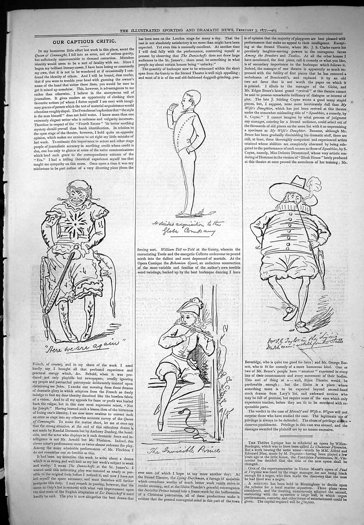 Original Old Antique Print Captious Critic Theatre 1877 Invisible Prince 19th