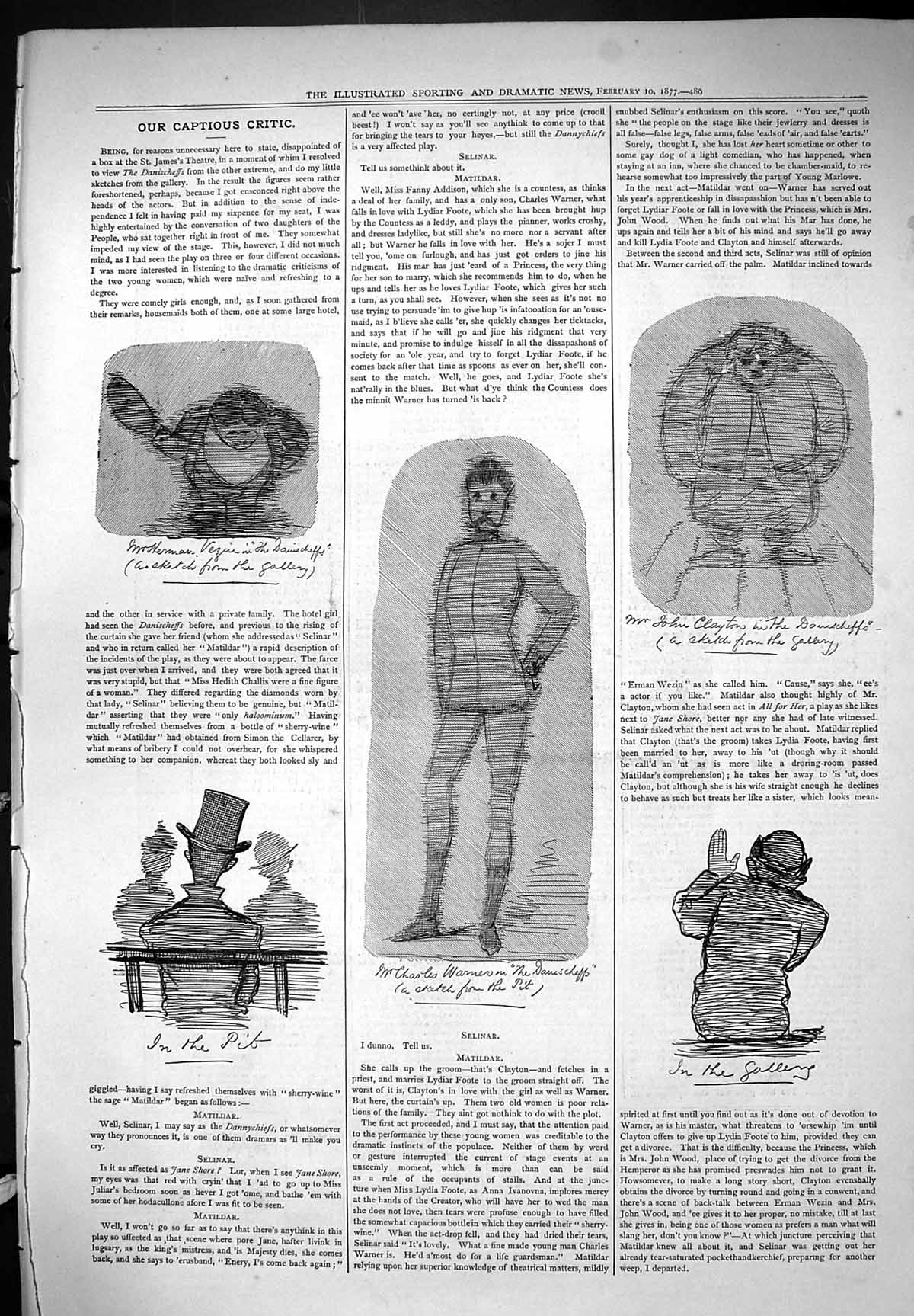 Old Captious Critic Theatre 1877 Pit Gallery Sketch Matildar Selinar Victorian