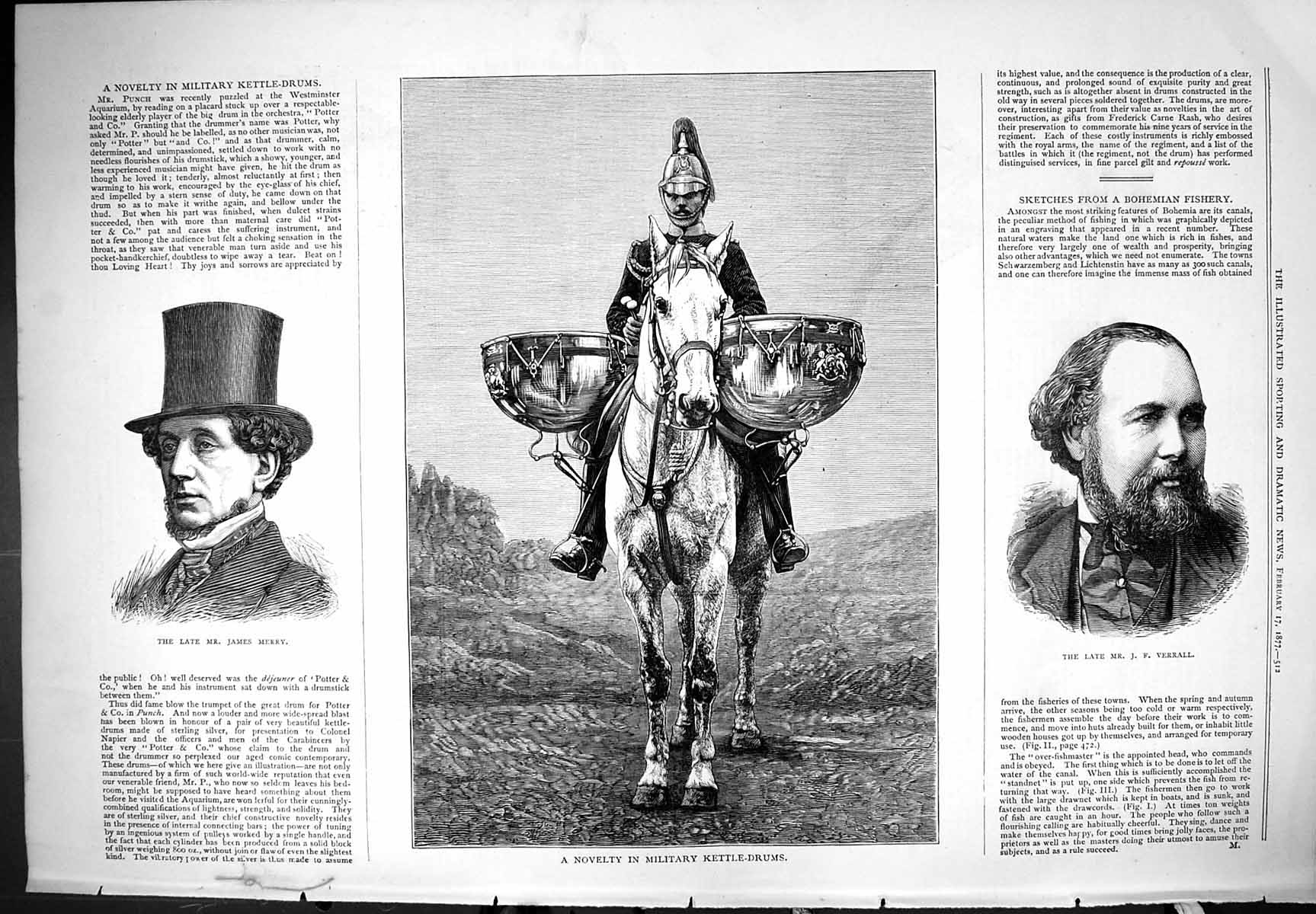 Antique Old Print 1877 James Merry Novelty Military Kettle Drums Late Verrall
