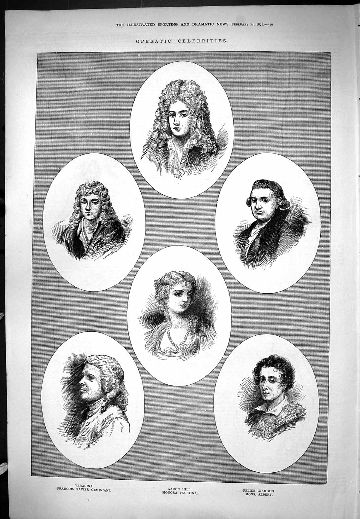 Old Print Operatic Celebrities Portrait Veracina Geminiani Faustina 1877 19th