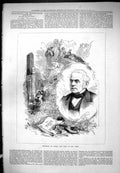 Original Old Antique Print Auber Portrait And Tomb View 1877 19th