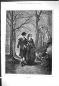 Original Old Antique Print Spring Time Romance Outdoor Scene Man Woman