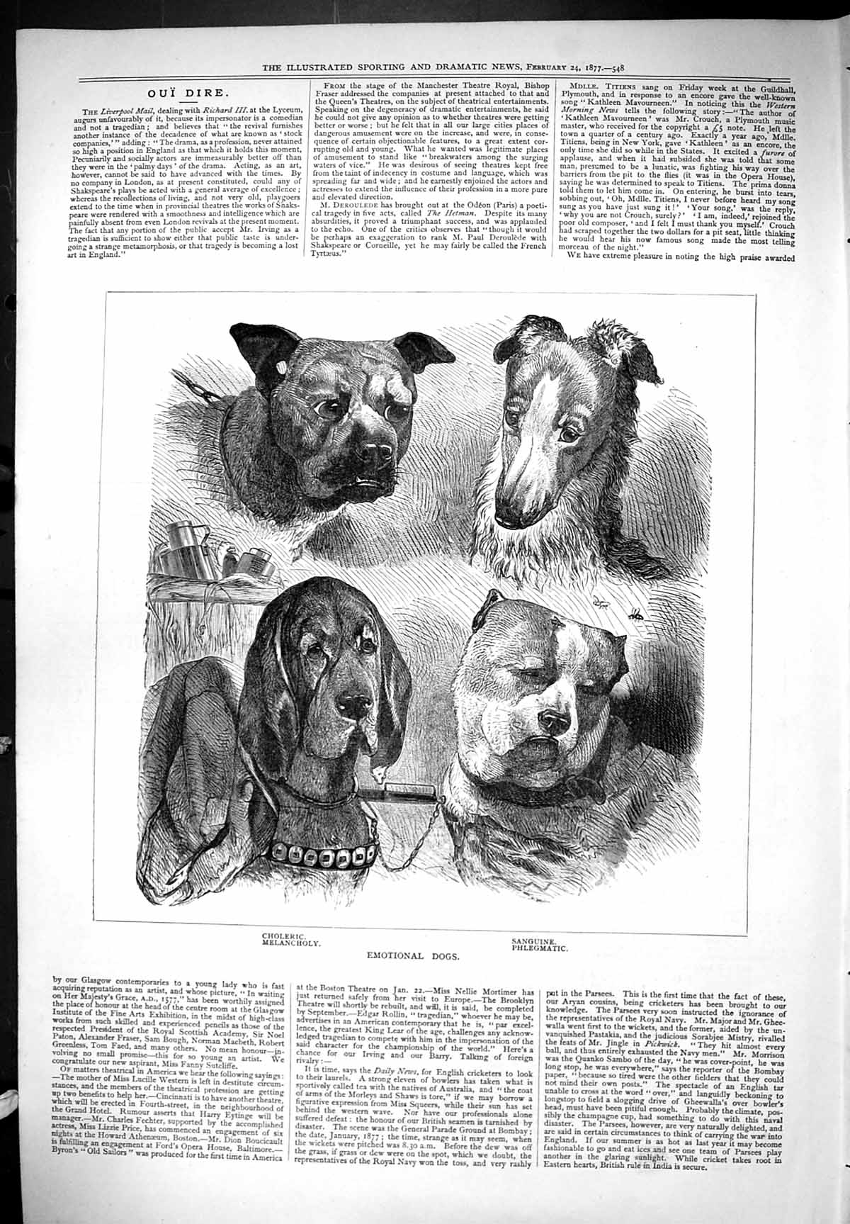 Antique Old Print Emotional Dogs Choleric Melancholy Sanguine Phlegmatic 1877