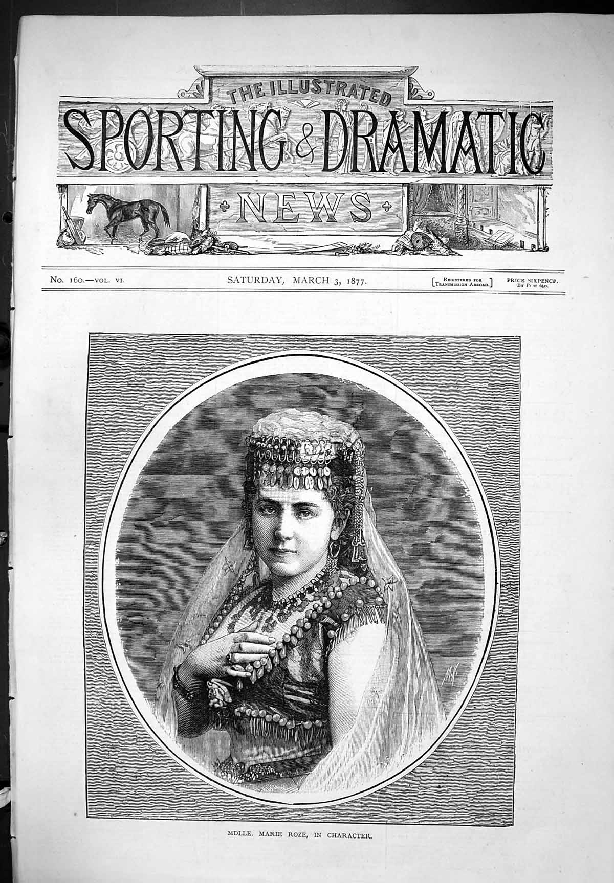 Old Antique Print Marie Roze In Character Portrait Beautiful Woman 1877 19th