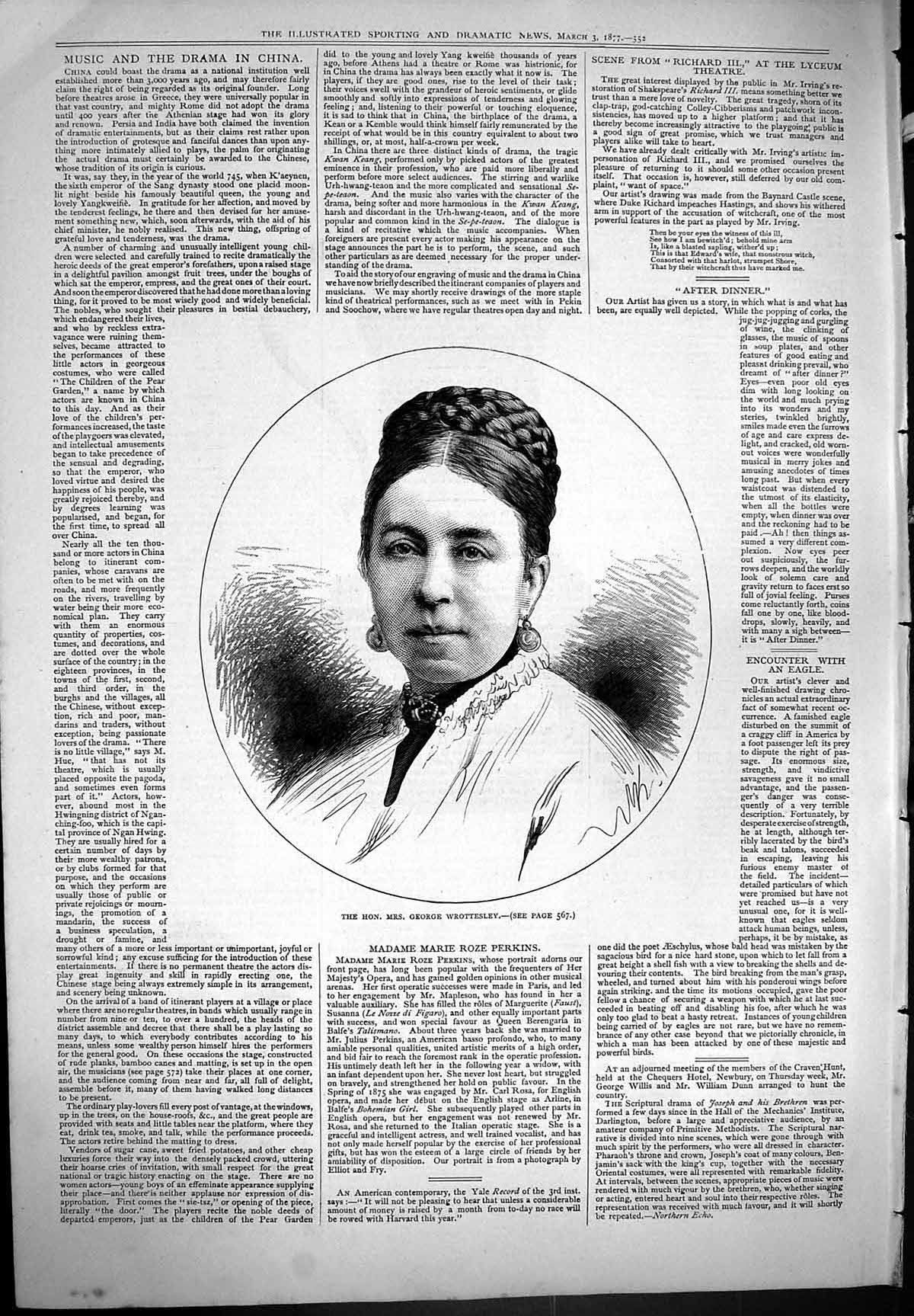 Original Old Antique Print Mrs George Wrottesley Beautiful Woman Portrait 1877