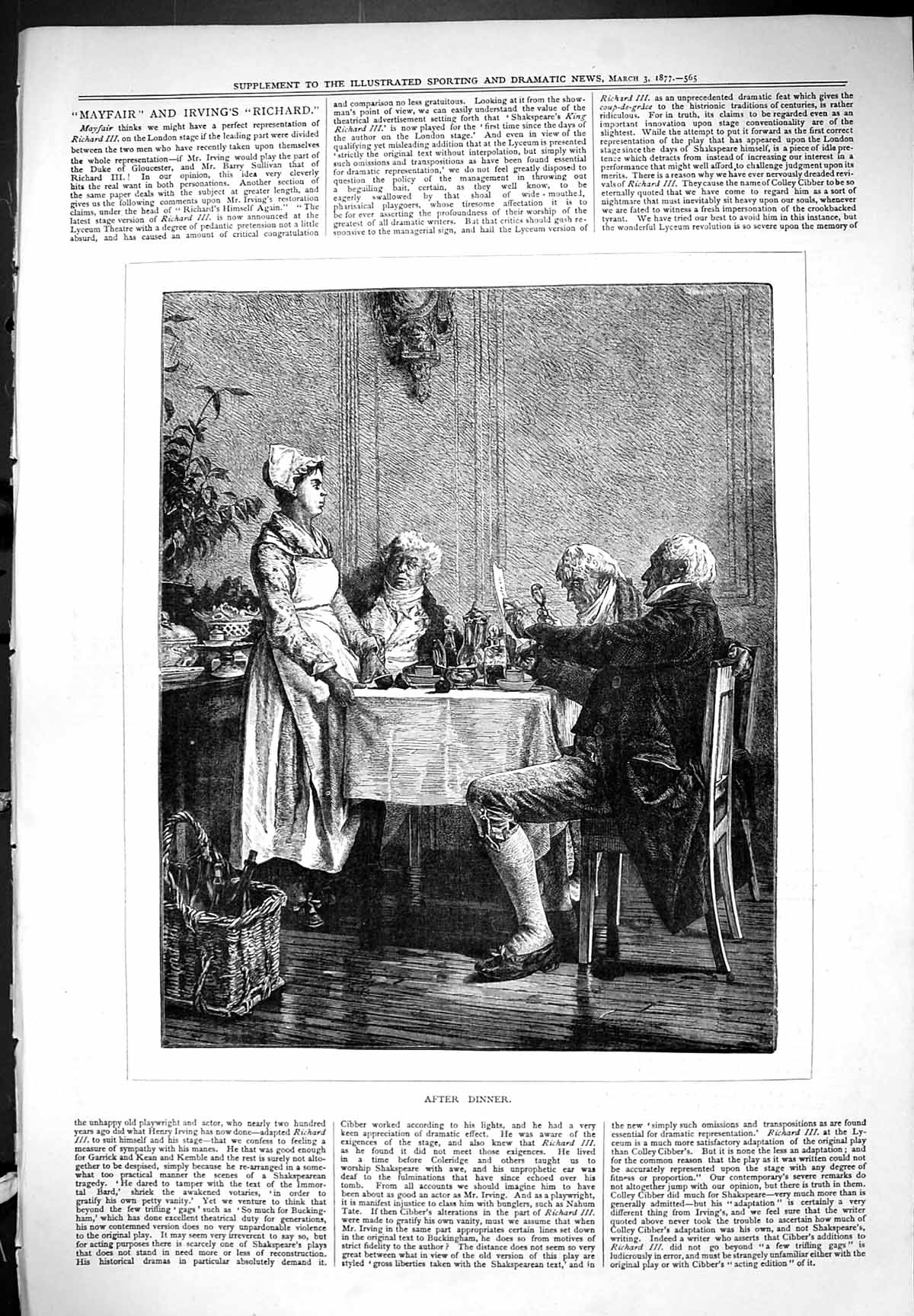 Antique Old Print Mayfair Irvings Richard After Dinner Table Man Woman 1877
