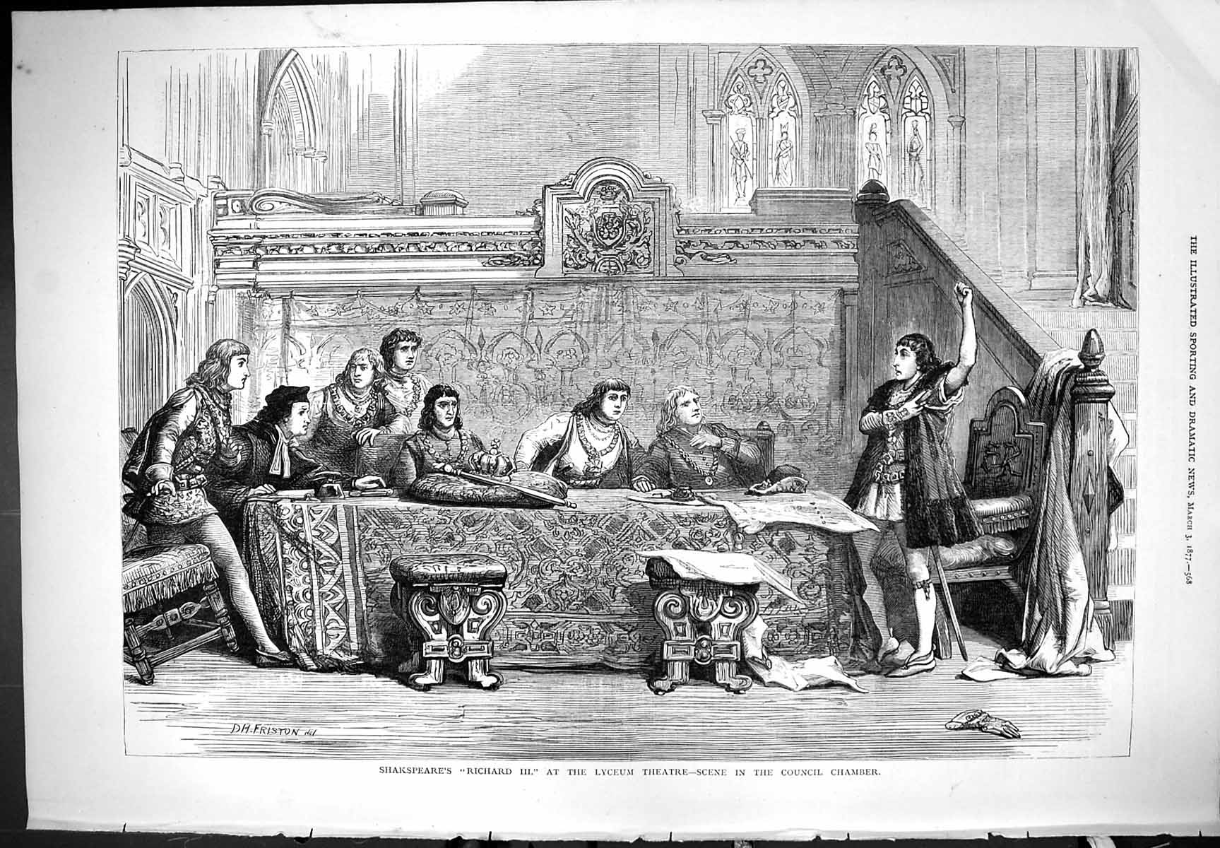 Old 1877 Shakspeare Richard Iii Lyceum Theatre Council Chamber Scene Victorian