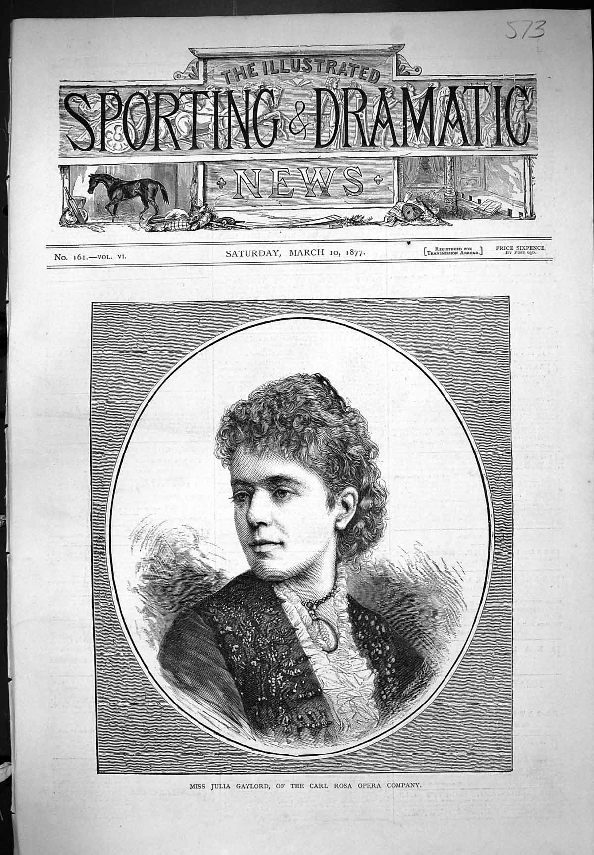 Antique Print 1877 Julia Gaylord Carl Rosa Opera Company Portrait Beautiful
