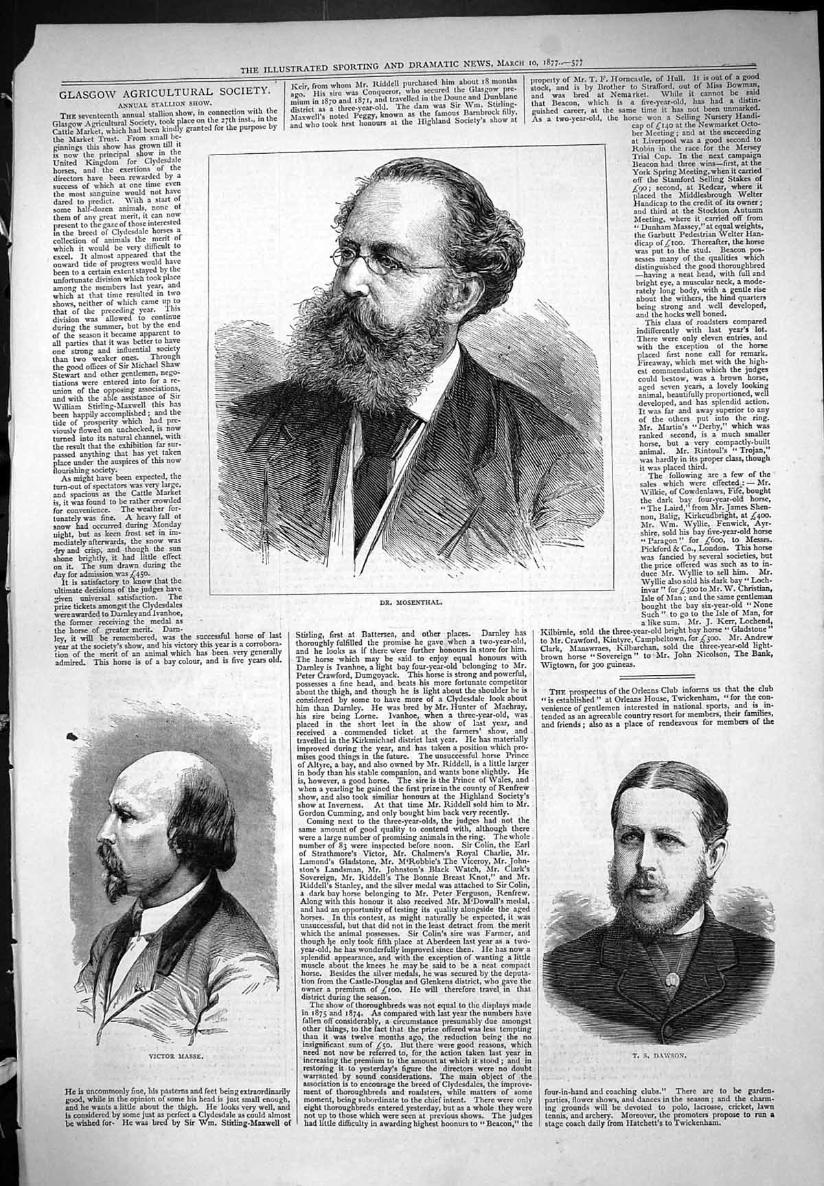 Old Print Glasgow Agricultural Society 1877 Mosenthal Victor Masse Dawson 19th