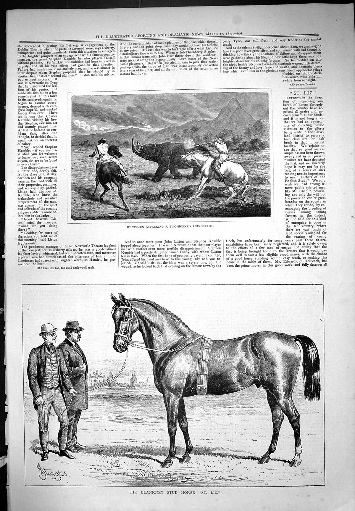 Old Huntsmen Attacking Two Horned Rhinoceros Blankney Stud Horse 1877 Victorian