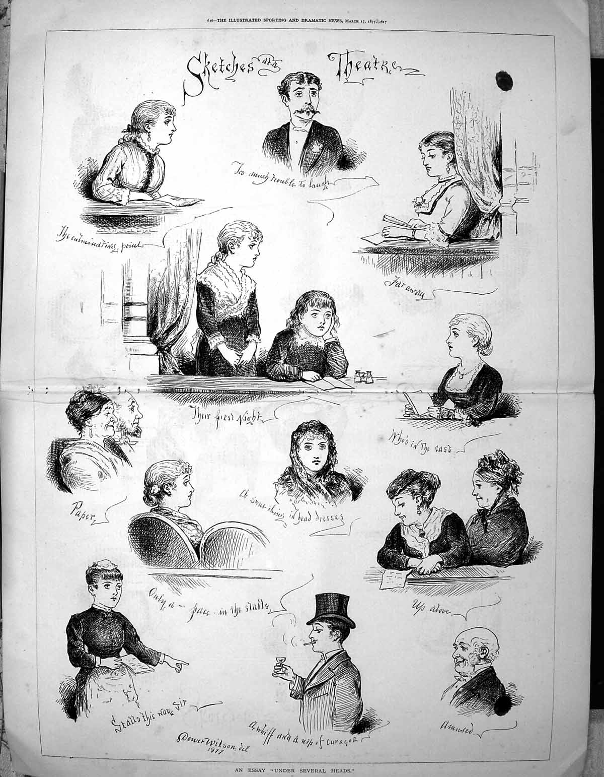 Antique Old Print An Essay Under Serveral Heads Sketches Theatre 1877 Wilson