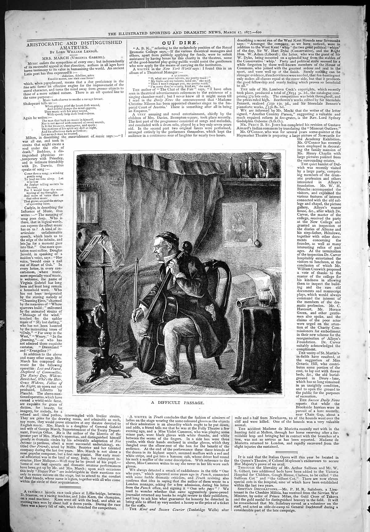 Original Old Antique Print Difficult Passage Man Musical Instrument 1877 19th
