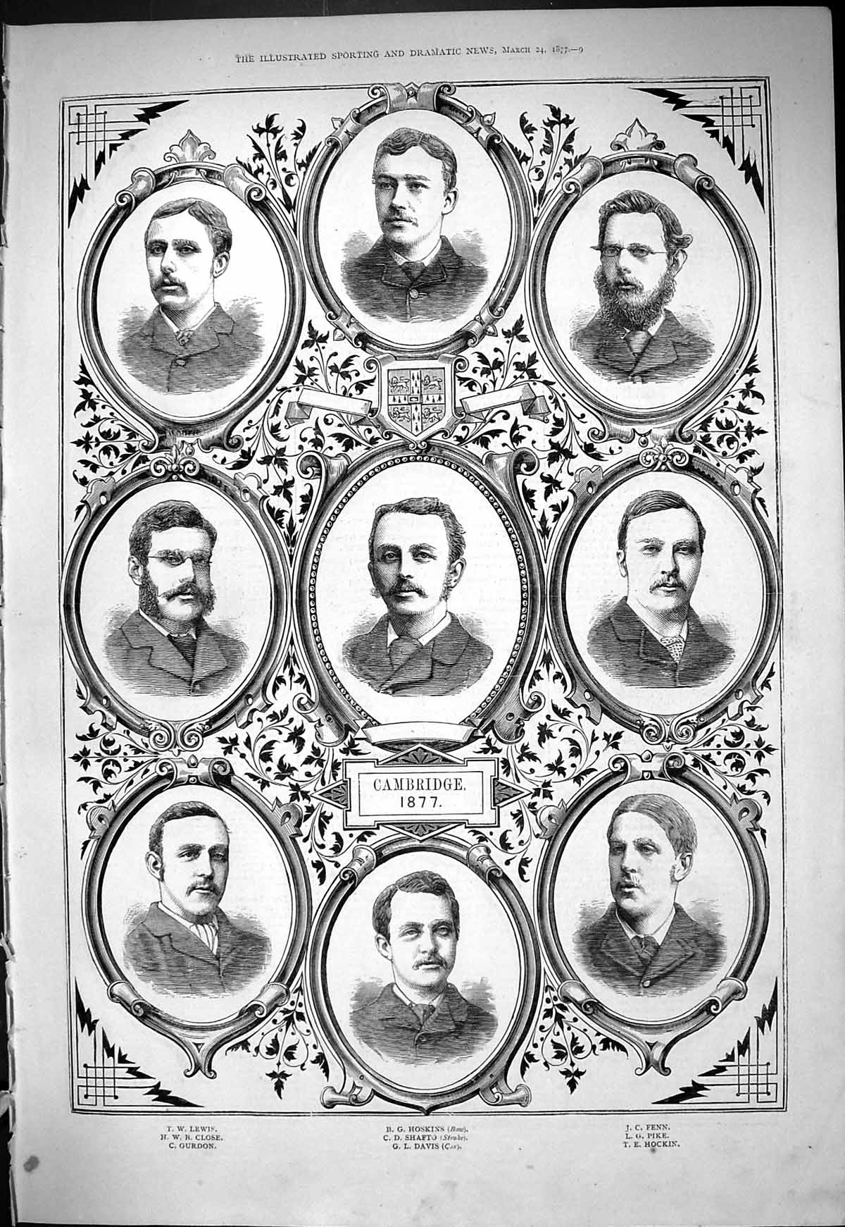 Old 1877 Cambridge Boat Race Crew Hoskins Shafto Davis Fenn Pike Lewi Victorian