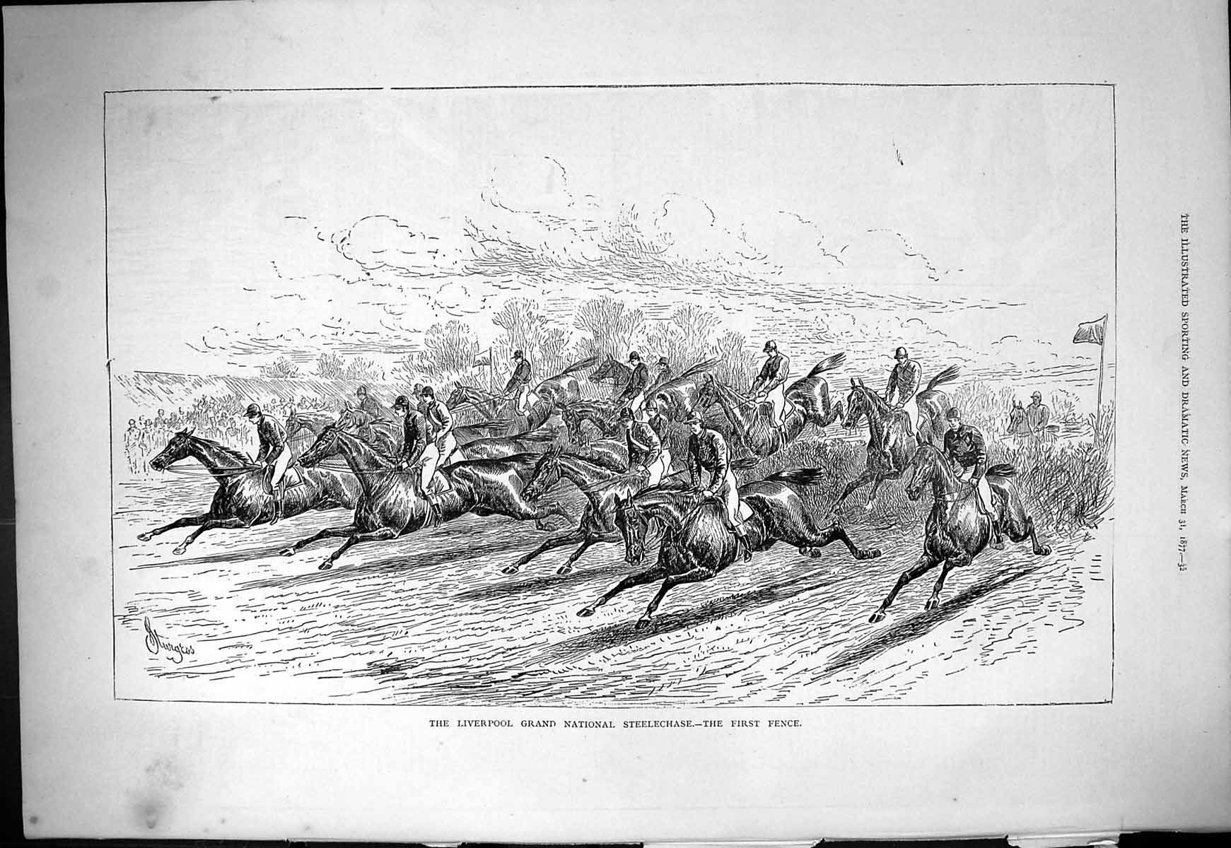 Old 1877 Liverpool Grand National Steeplechase Horse Racing Sport Joc Victorian