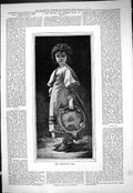 Original Old Antique Print 1877 Portrait Beautiful Tambourine Girl Victorian