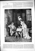 Original Old Antique Print 1877 Early Breakfast Man Lady Dinner Table Hound Dog