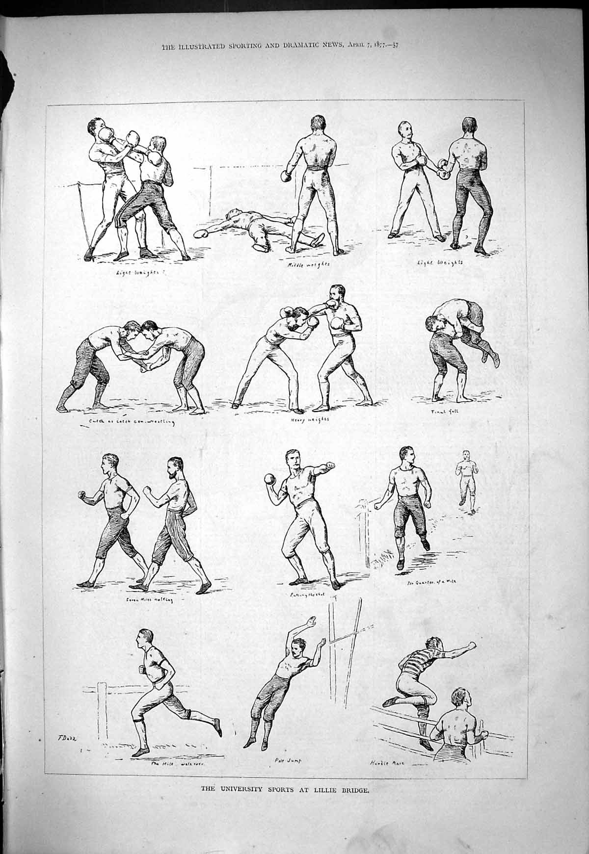 Old 1877 University Sport Lillie Bridge Boxing Running Hurdle Race Po Victorian