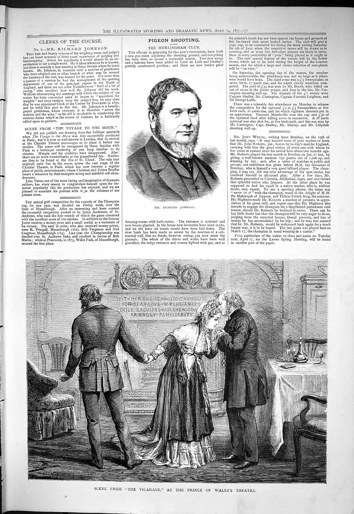Old 1877 Portrait Richard Johnson Scene Vicarage Prince Wales Theatre Victorian