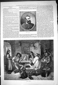 Antique Old Print 1877 Portrait Jules Verne Score Public House Men Drinking