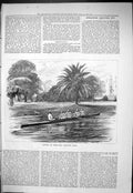 Original Old Antique Print 1877 Rowing Boats India Calcutta Four Sport 19th