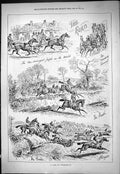 Original Old Antique Print 1877 Punchestown Horse Racing Sport Jumping Brook