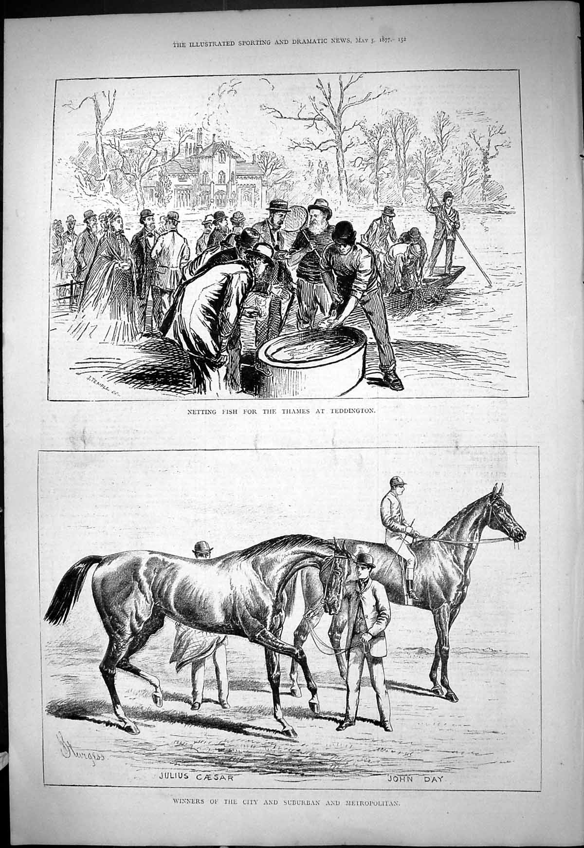 Old Netting Fish River Thames Teddington 1877 Horses Julius Caesar Jo Victorian