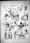 Original Old Antique Print 1877 Hunting Shottesham Harriers Whip Master Horses