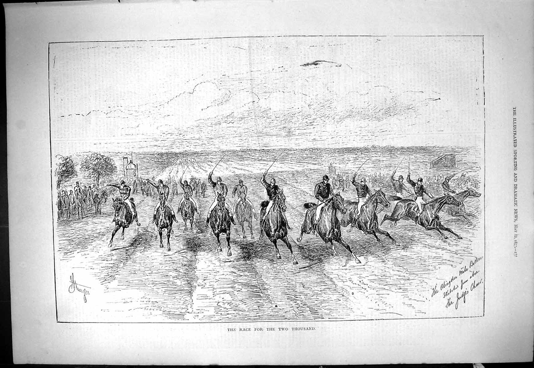 Old Antique Print 1877 Horse Racing Sport Two Thousand Abingdon Jockeys 19th
