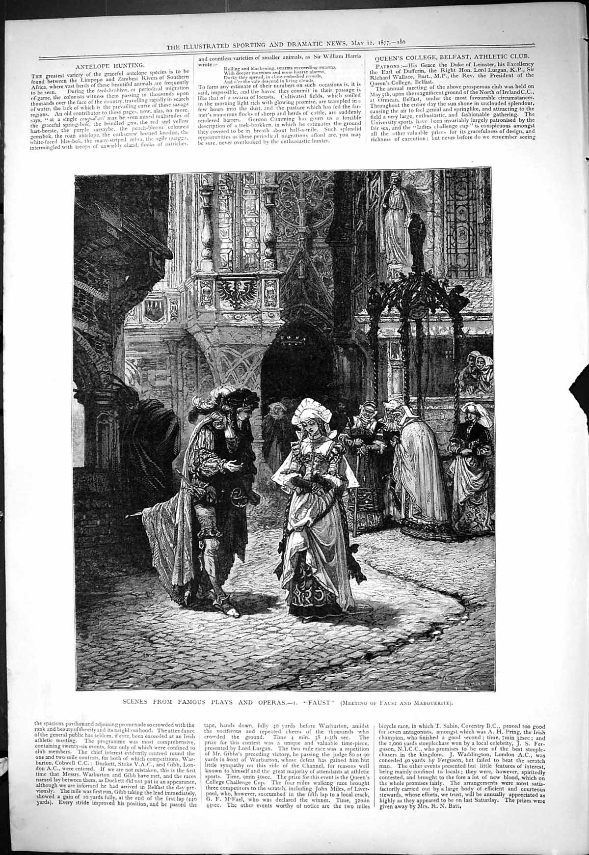 Old Antique Print 1877 Scene Faust Marguerite Opera Play Theatre Romance 19th