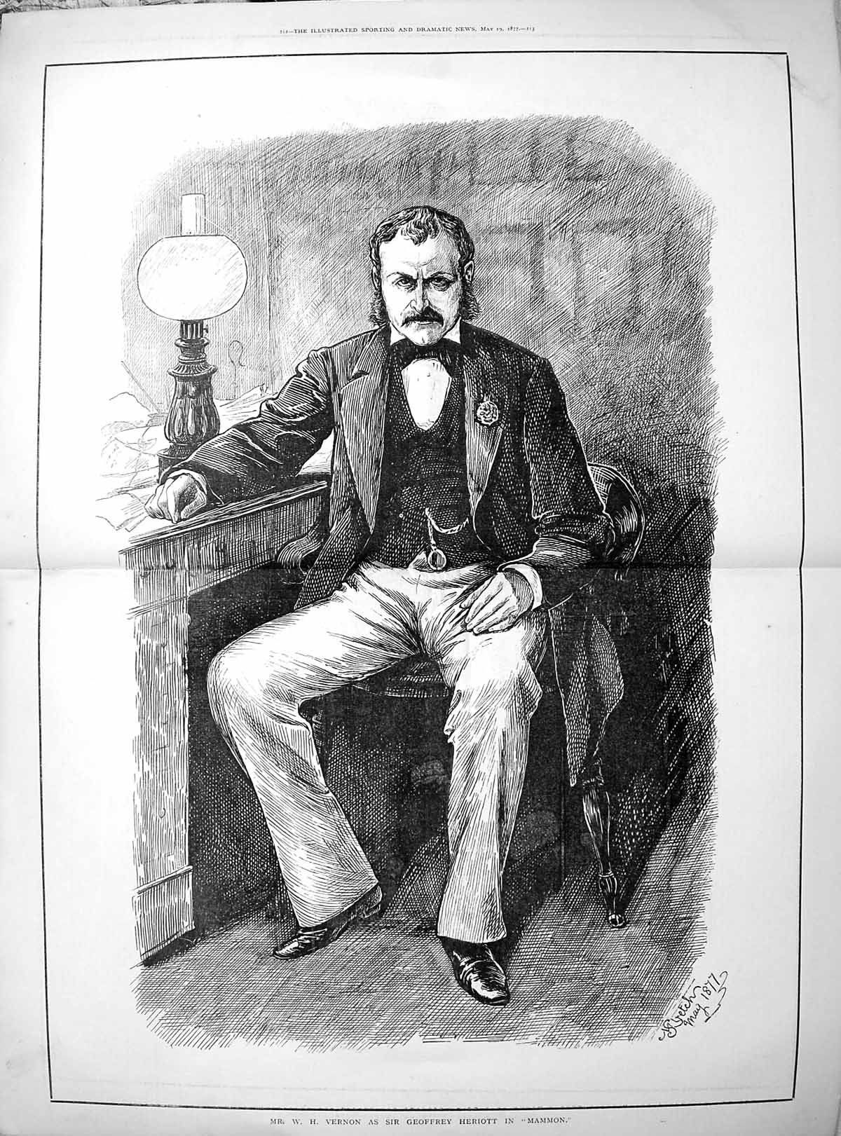 Antique Print 1877 Portrait Mr Vernon Sir Geoffrey Heriott Mammon Theatre 19th