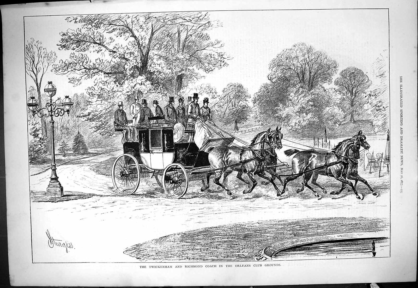 Old 1877 Twickenham Richmond Coach Orleans Club Grounds Transport Hor Victorian