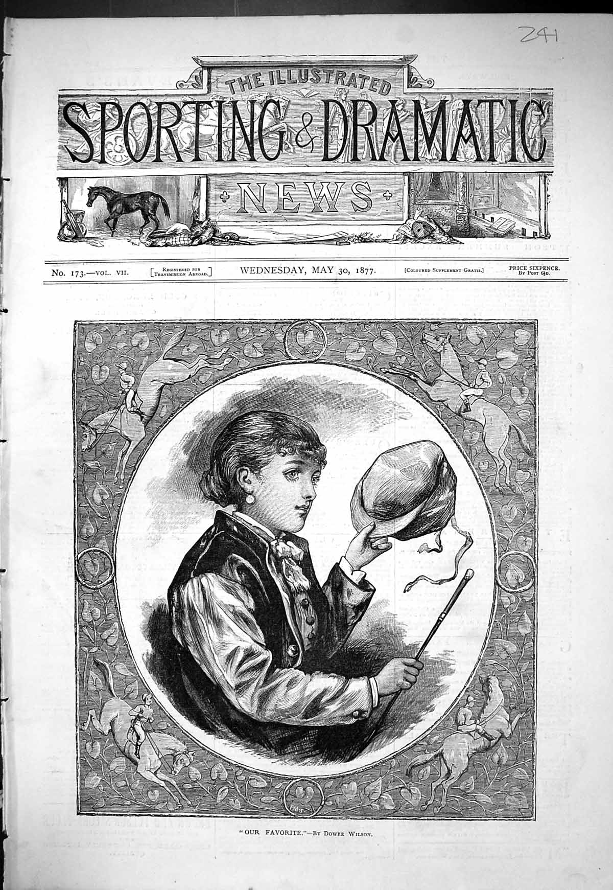 Original Old Antique Print 1877 Portrait Beautiful Woman Jockey Dower Wilson