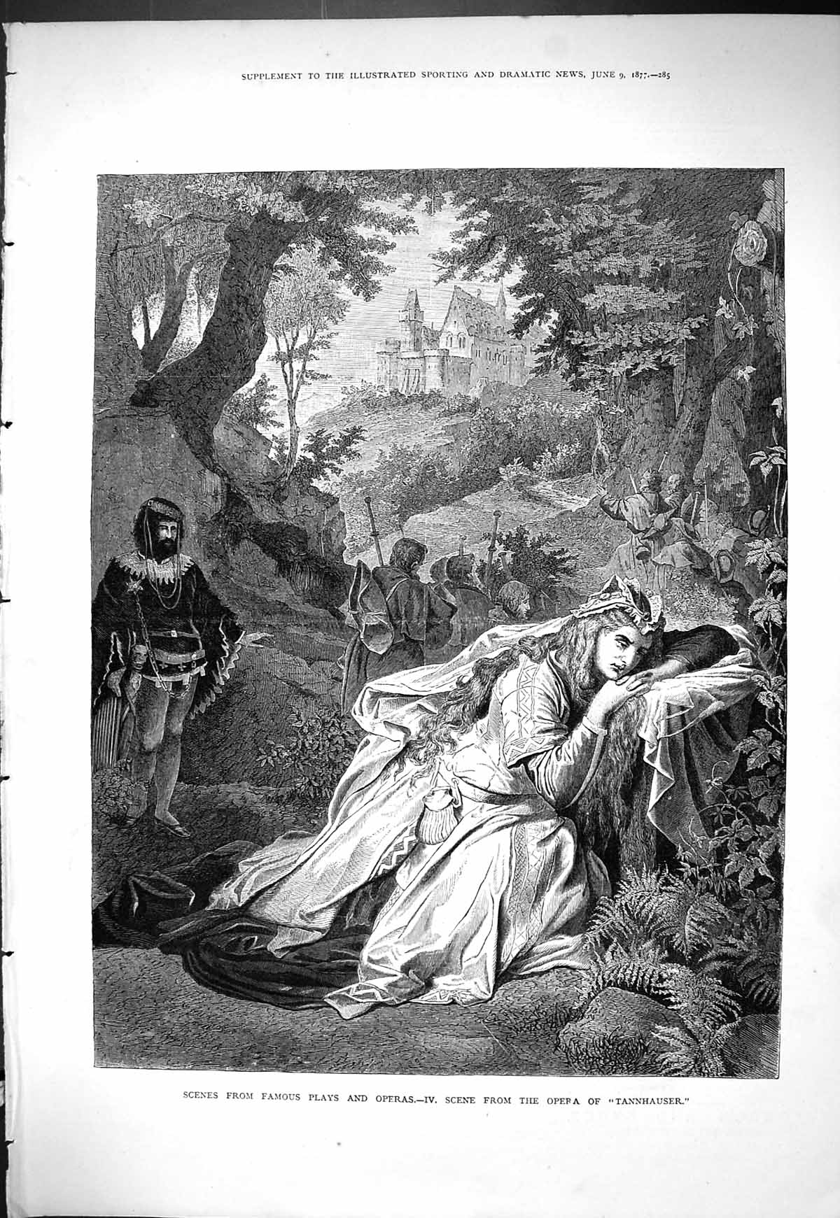 Original Old Antique Print 1877 Scene Opera Tannhauser Theatre Beautiful Woman