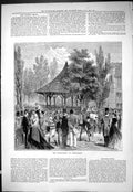 Original Old Antique Print 1877 Racecourse Longchamps Horse Racing Sport 19th