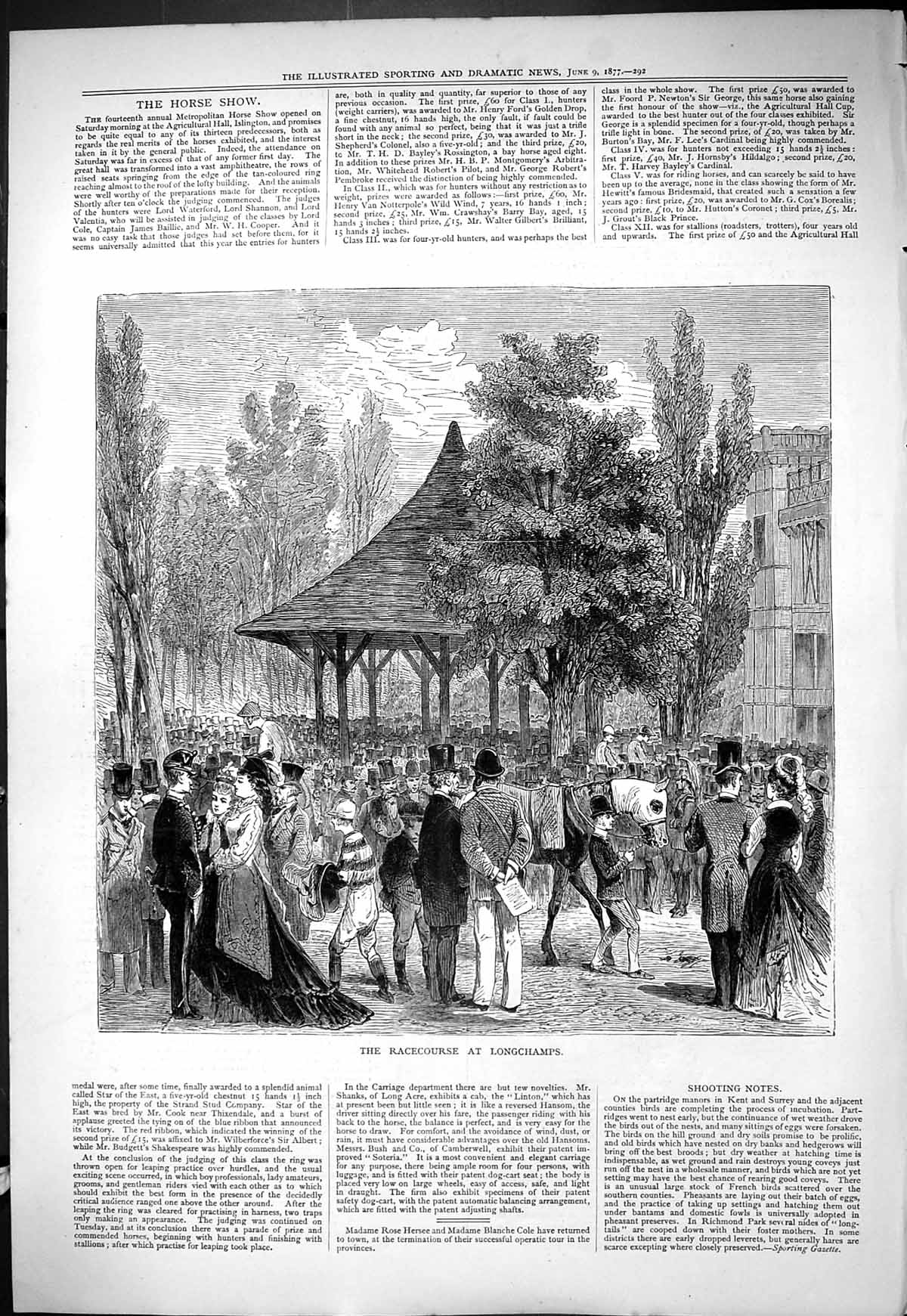 Original Old Antique Print 1877 Racecourse Longchamps Horse Racing Sport 19th