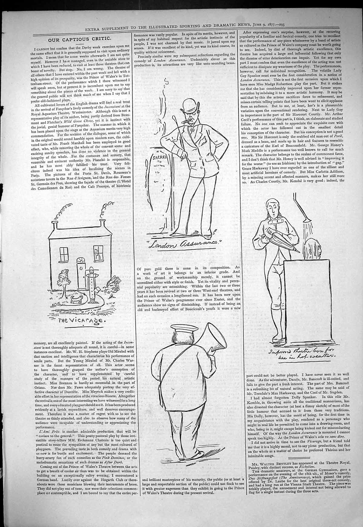 Original Old Antique Print 1877 Captious Critic Theatre Vicarage 19th