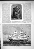 Original Old Antique Print 1877 Cup Howe Haymarket Theatre Sailing Ship Otaki