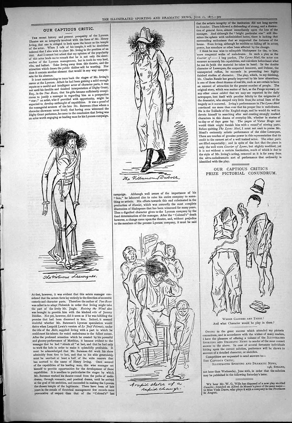 Old Antique Print 1877 Captious Critic Theatre Prize Pictorial Conundrum 19th