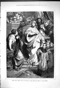 Antique Old Print 1877 Scene Opera Prophet Theatre Church Children Procession