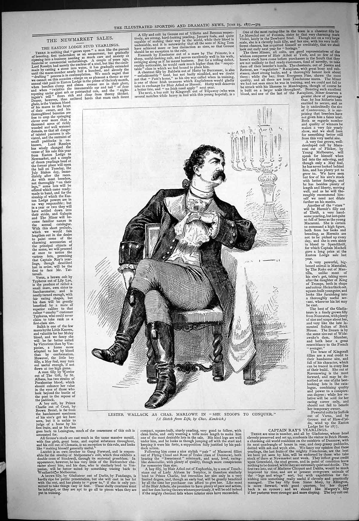 Old 1877 Portrait Lester Wallack Charles Marlowe Stoops To Conquer Th Victorian