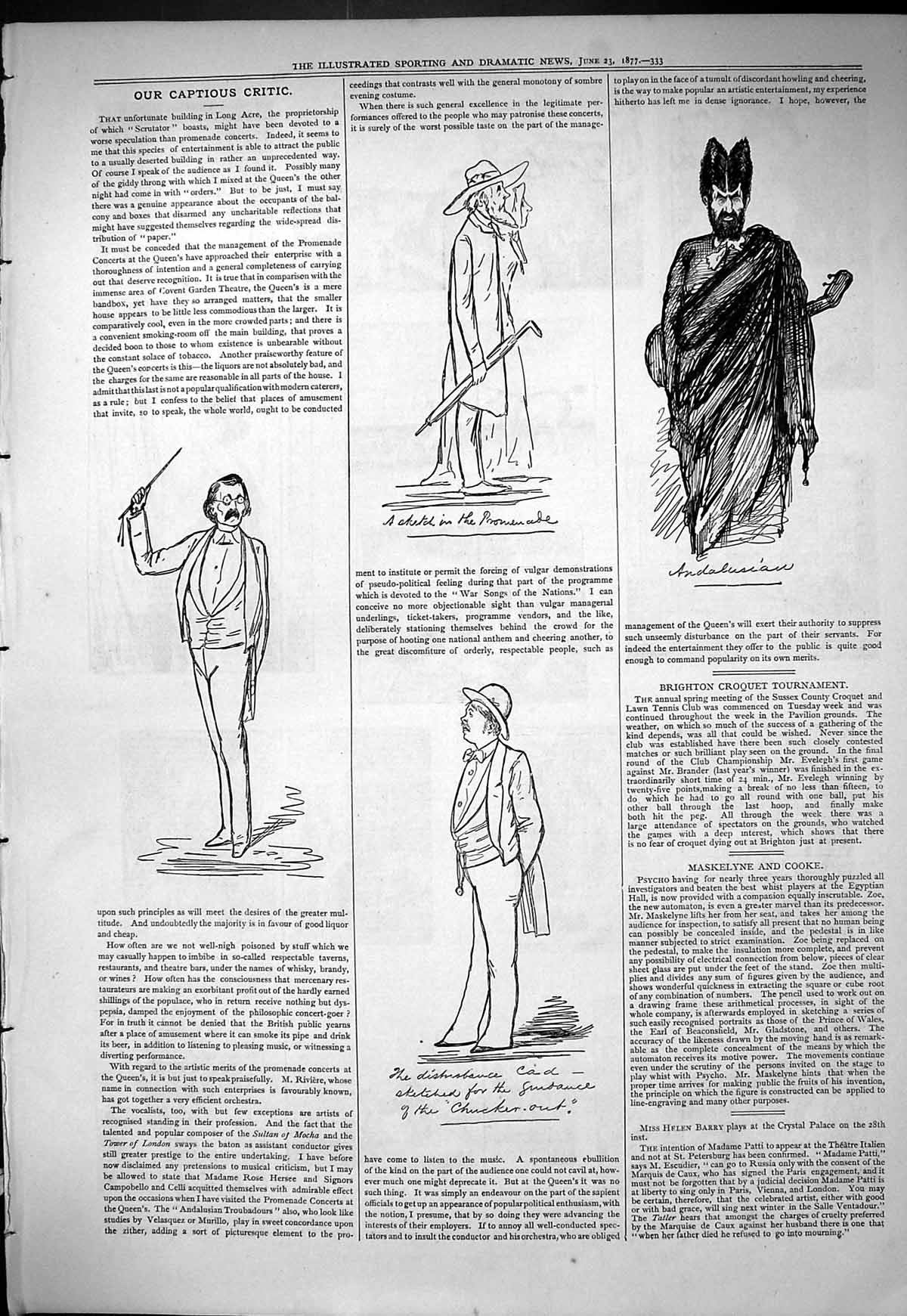 Original Old Antique Print 1877 Captious Critic Theatre Actors 19th