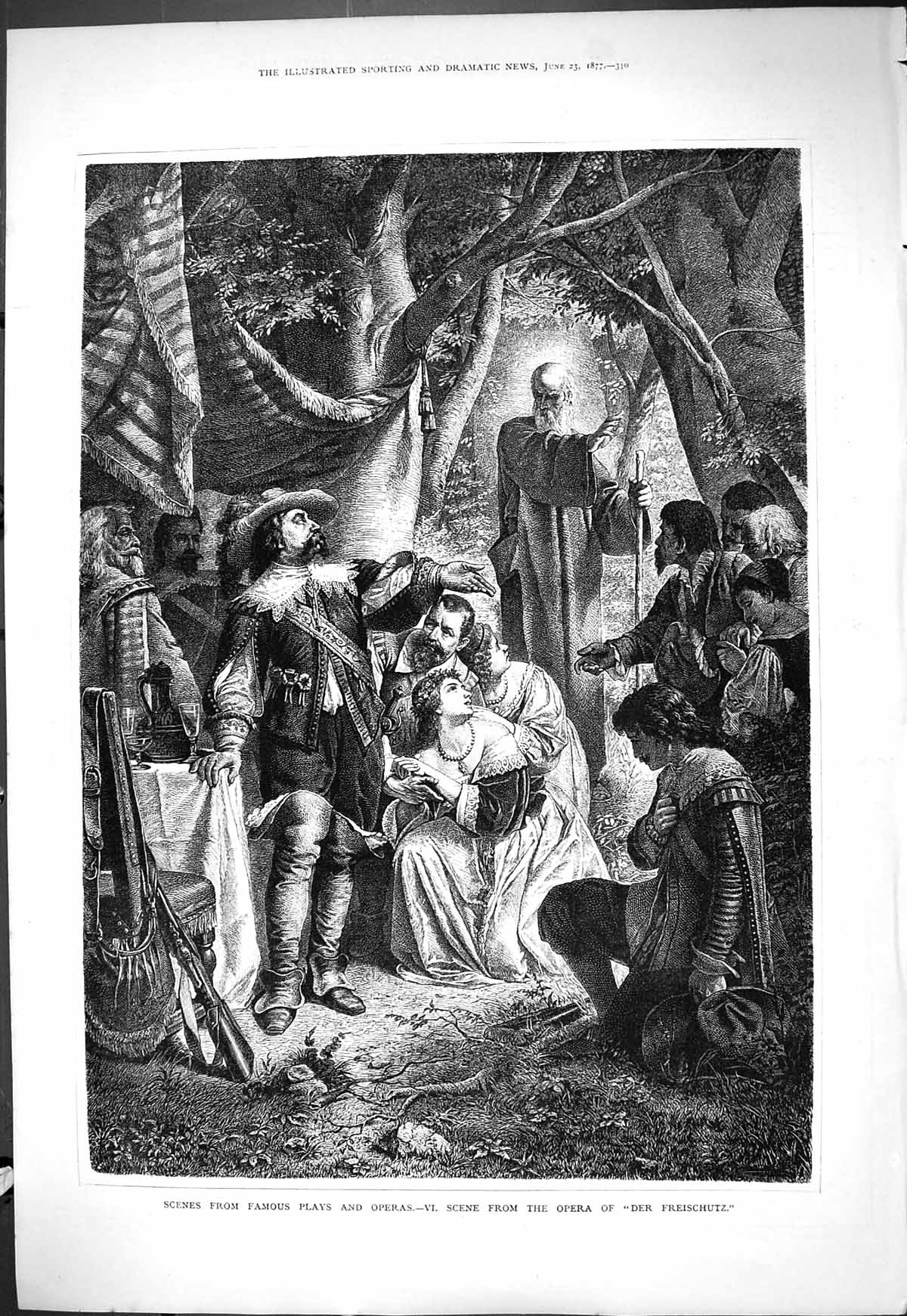 Original Old Antique Print 1877 Scene Opera Der Freischutz Theatre Victorian
