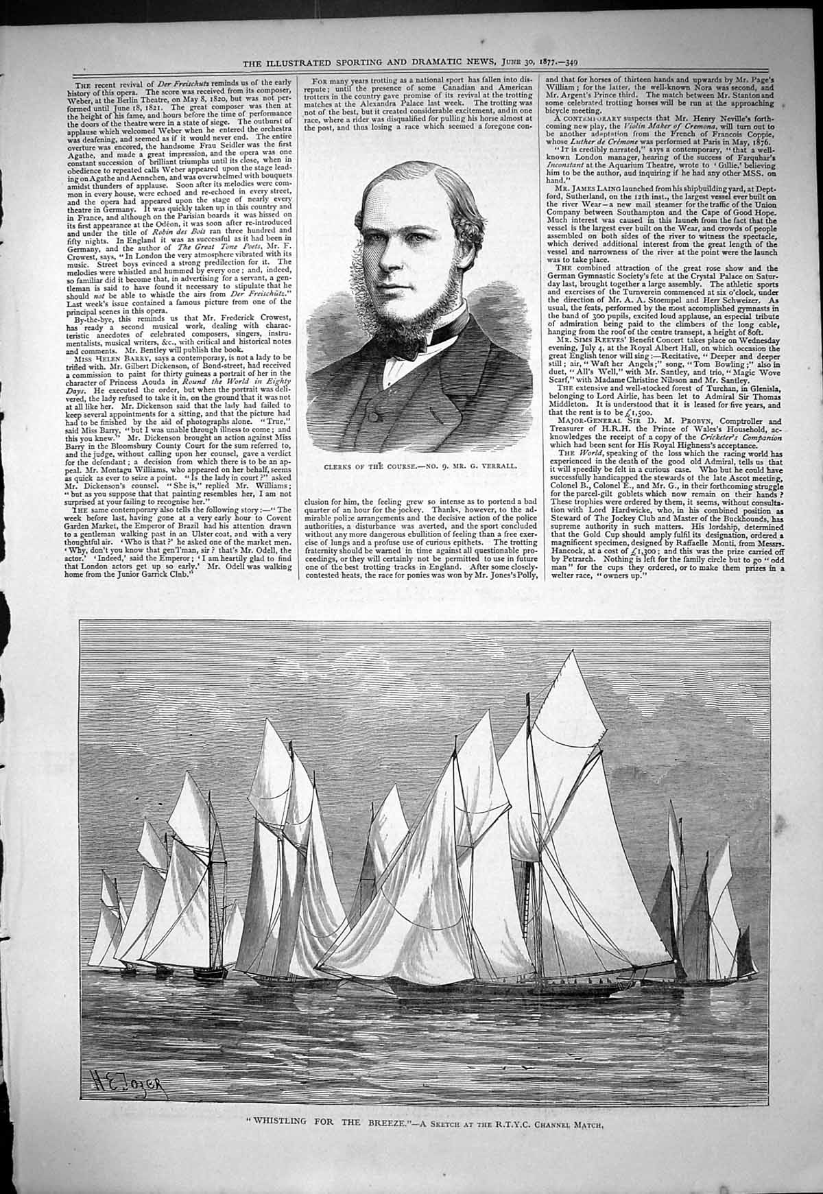 Old Whistling Breeze R.T.Y.C. Channel Match Yacht 1877 Portrait Clerk Victorian