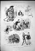 Old Print Humours London Midsummer Cricket Theatre Highwayman Horses 1877 19th
