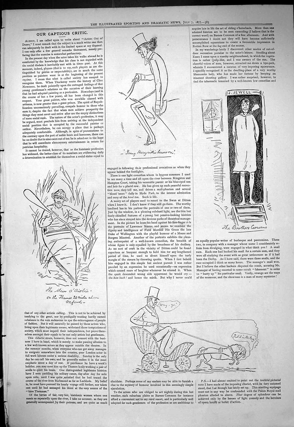 Original Old Antique Print 1877 Captious Critic Theatre Harry River Thames Boat